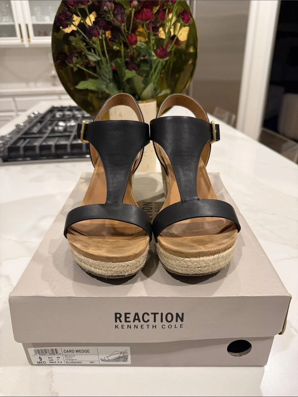 Reaction Kenneth Cole Black Espadrille Platform Wedge Sandals